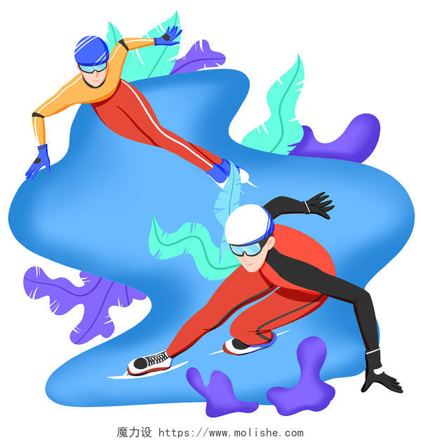 滑雪运动员卡通冬奥会元素卡通人物PNG元素